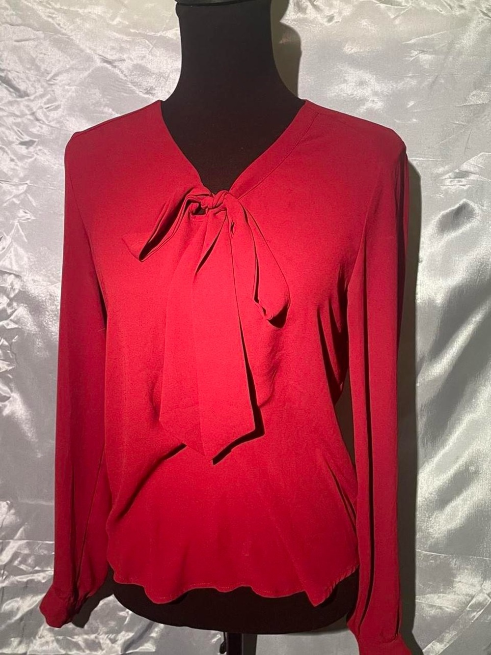 Mossimo Supply Co. Red Tie-Neck Long Sleeve Blouse